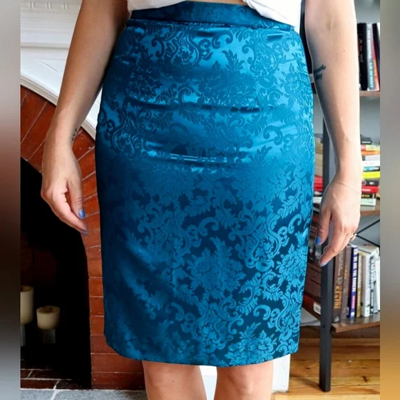 Scott McClintock Vintage 1980s Blue High Rise Floral Satin Mini Skirt - Picture 2 of 11